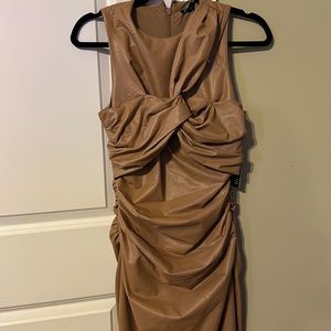 Faux leather draped dress with built in shapewear NWT